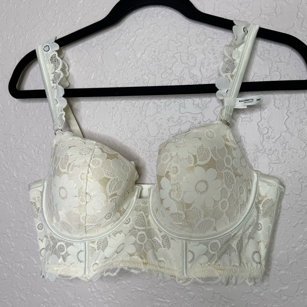 Aerie Balconette Longline Lace Underwire Bra in Cream Size 36C